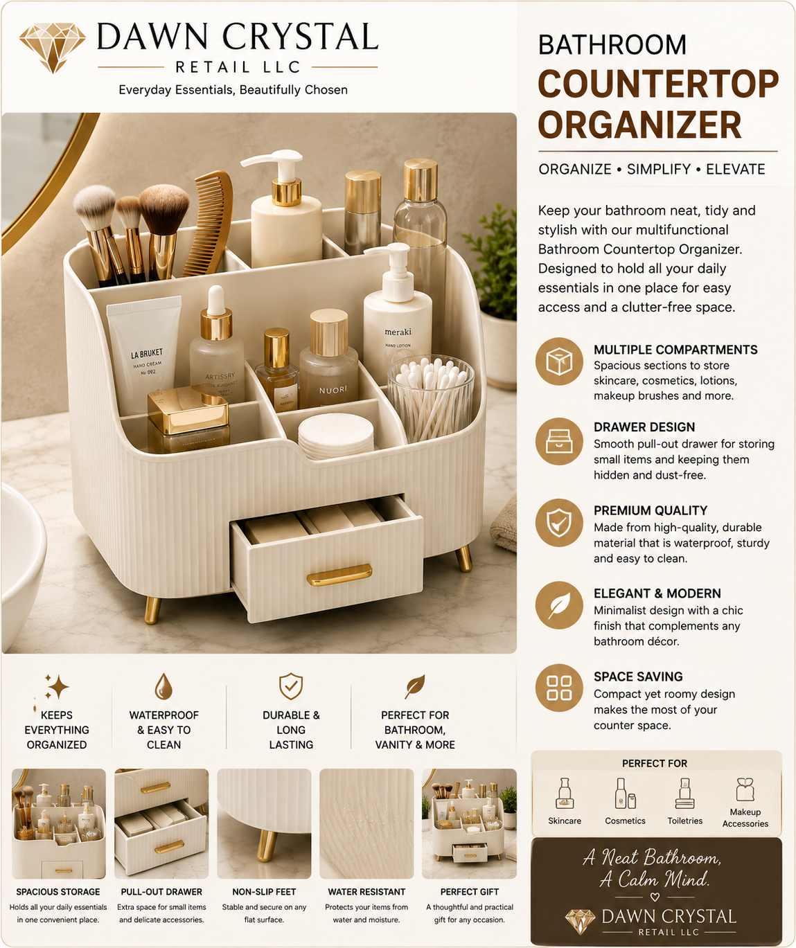 Elegant Cream Vanity Organizer