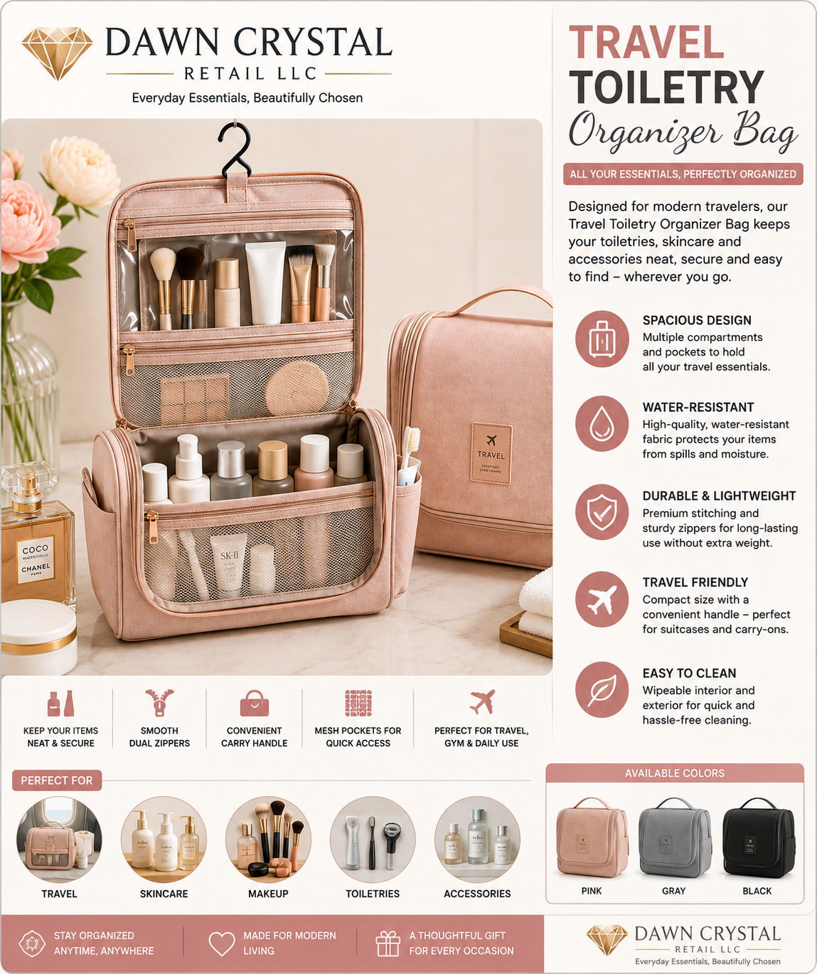 Hanging Travel Toiletry Organizer