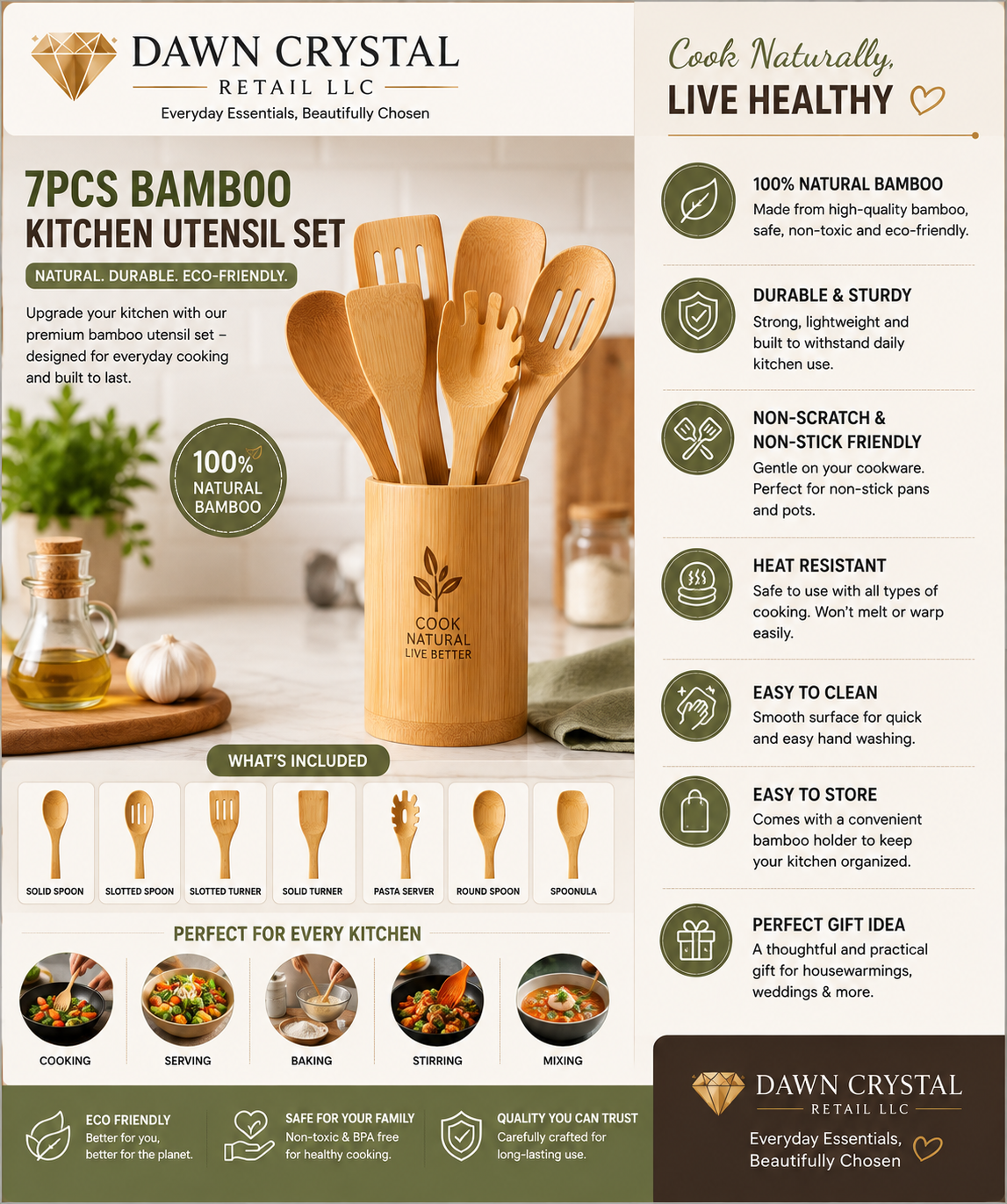 7-Piece Bamboo Kitchen Utensil Set