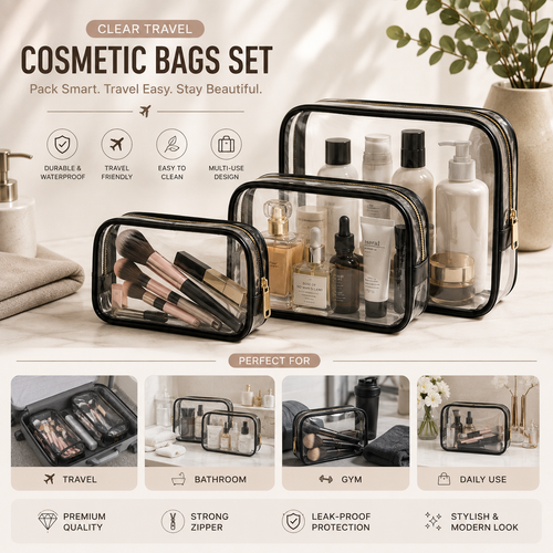 Clear Travel Cosmetic Bags Set