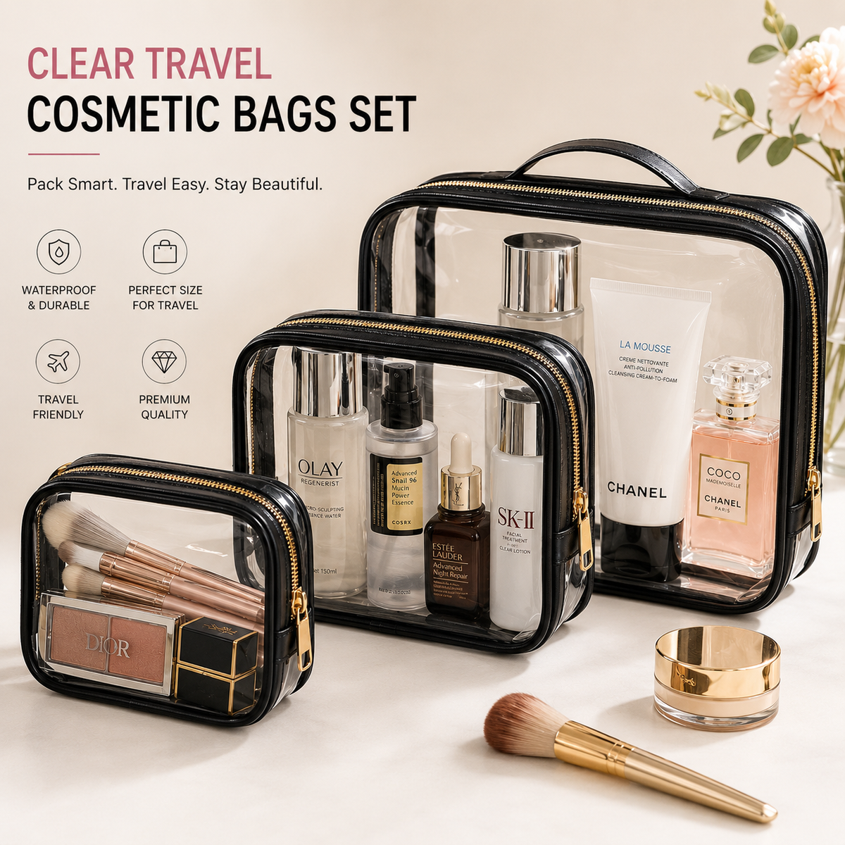Clear Travel Cosmetic Bags Set